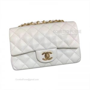 Chanel Mini Rectangular Flap Bag White Caviar With Gold HW