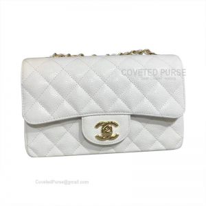 Chanel Rectangular Mini Flap Bag Caviar White With Gold HW