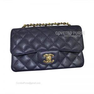 Chanel Mini Rectangular Flap Bag Navy Blue Caviar With Gold HW