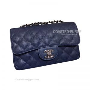 Chanel Mini Rectangular Flap Bag Light Blue Caviar With Silver HW