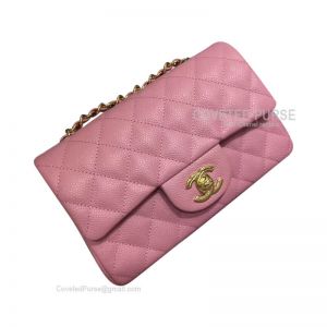 Chanel Rectangular Mini Flap Bag Peach Pink Caviar With Gold HW