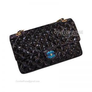 Chanel Medium Flap Bag Patent In Black With Gold HW