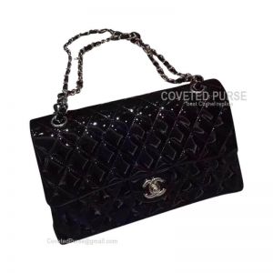 Chanel Medium Flap Bag Patent In Black With Silver HW