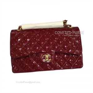 Chanel Medium Flap Bag Patent In Wine With Gold HW