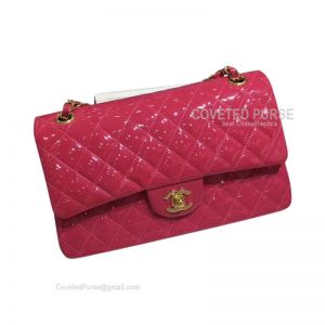 Chanel Medium Flap Bag Patent In Rose With Gold HW