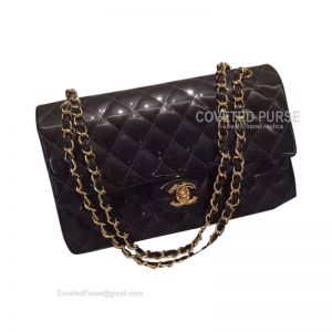 Chanel Medium Flap Bag Patent In Iron Gray With Gold HW
