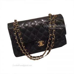 Chanel Medium Flap Bag Patent In Pearlite Iron Ash With Gold HW
