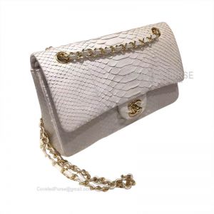 Chanel Medium Flap Bag White Python With Gold HW