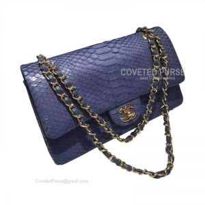 Chanel Medium Flap Bag Sapphire Blue Python With Gold HW