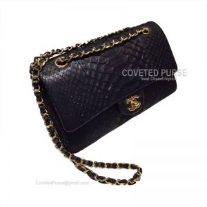 Chanel Medium Flap Bag Black Python With Gold HW