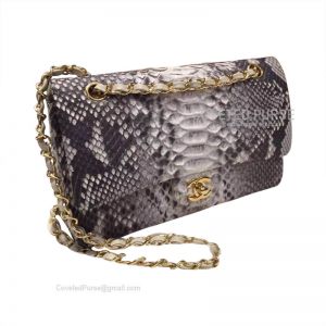 Chanel Medium Flap Bag Metallic Python With Gold HW