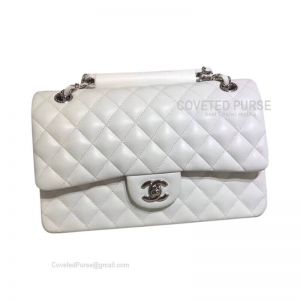 Chanel Medium Flap Bag White Lambskin With Silver HW