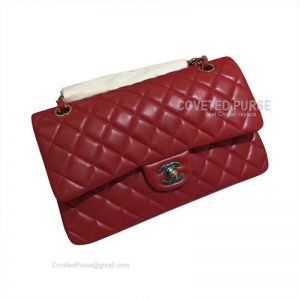 Chanel Medium Flap Bag Red Lambskin With Gold HW