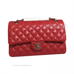 Chanel Medium Flap Bag Red Lambskin With Silver HW
