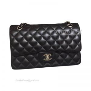 Chanel Medium Flap Bag Black Lambskin With Silver HW