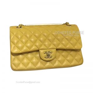 Chanel Medium Flap Bag Mango Yellow Lambskin With Gold HW
