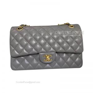 Chanel Medium Flap Bag Dark Gray Lambskin With Gold HW
