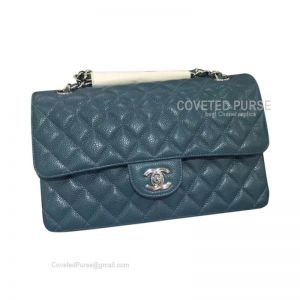 Chanel Medium Flap Bag Jade Blue Caviar With Silver HW