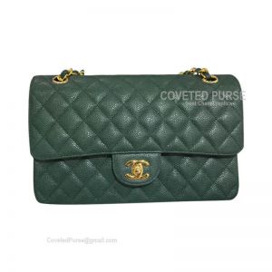 Chanel Medium Flap Bag Emerald Green Caviar With Gold HW