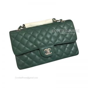 Chanel Medium Flap Bag Emerald Green Caviar With Silver HW