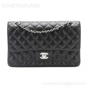Chanel Medium Flap Bag Black Caviar With Silver HW