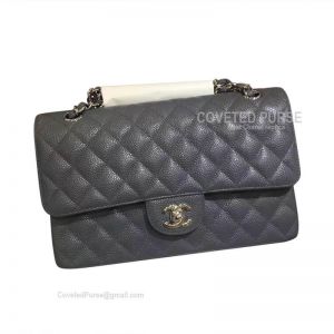 Chanel Medium Flap Bag Grey Blue Caviar With Silver HW