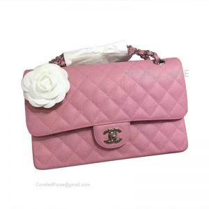 Chanel Medium Flap Bag Peach Pink Caviar With Silver HW