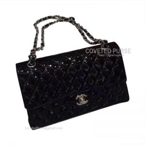 Chanel Jumbo Flap Bag Patent In Black With Silver HW