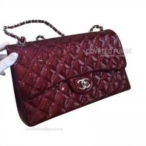 Chanel Jumbo Flap Bag Patent In Wine With Silver HW