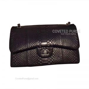 Chanel Jumbo Flap Bag Black Python With Silver HW