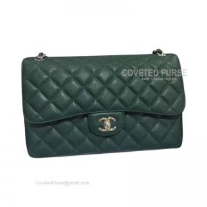 Chanel Jumbo Flap Bag Emerald Green Caviar With Silver HW