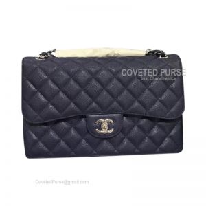 Chanel Jumbo Flap Bag Navy Blue Caviar With Silver HW