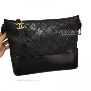 Chanel Gabrielle Large Hobo Bag Crumpled Calfskin Black