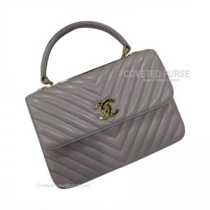 Chanel Turtledove Ash Lambskin Flap Bag Chevron With Top Handle Gold HW