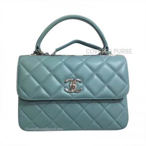 Chanel Mint Green Lambskin Flap Bag With Top Handle Silver HW