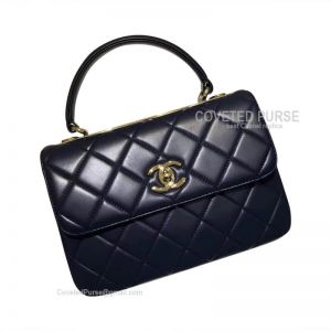 Chanel Sapphire Lambskin Flap Bag With Top Handle Gold HW