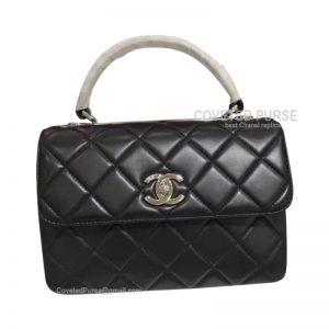 Chanel Black Lambskin Flap Bag With Top Handle Silver HW