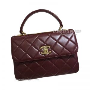 Chanel Wine Lambskin Flap Bag With Top Handle Gold HW