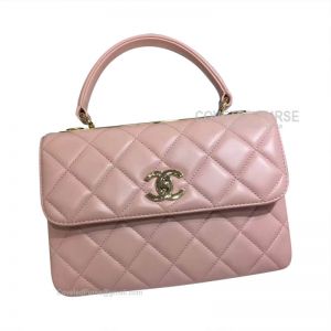 Chanel Light Pink Lambskin Flap Bag With Top Handle Gold HW