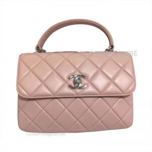 Chanel Light Pink Lambskin Flap Bag With Top Handle Silver HW