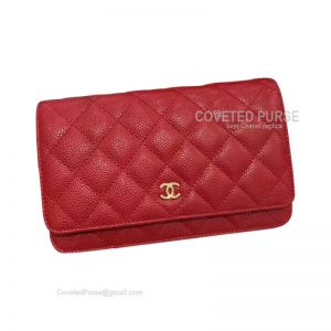 Chanel Flap WOC Caviar With Gold HW Red