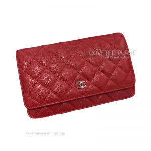 Chanel Flap WOC Caviar With Silver HW Red