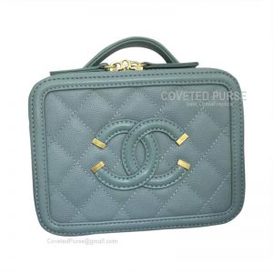 Chanel Vanity Case Mini In Mint Green Caviar With Gold HW