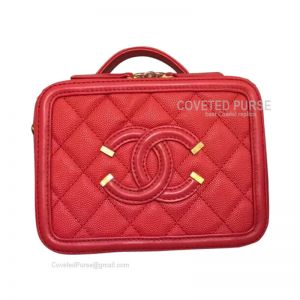 Chanel Vanity Case Mini In Red Caviar With Gold HW