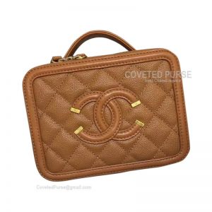 Chanel Vanity Case Mini In Caramel Caviar With Gold HW