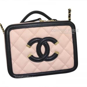 Chanel Vanity Case Mini In Apricot Pink Caviar With Gold HW