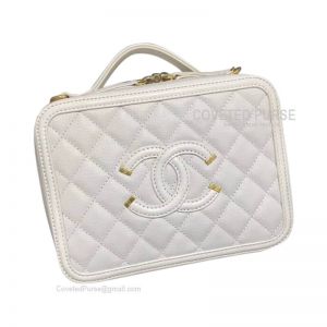 Chanel Vanity Case Small In White Caviar With Gold HW