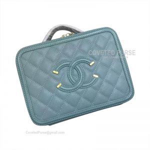 Chanel Vanity Case Small In Mint Green Caviar With Gold HW