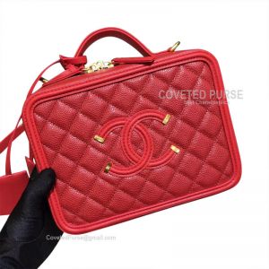 Chanel Vanity Case Small In Red Caviar With Gold HW