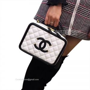 Chanel Vanity Case Small In Black And White Caviar With Gold HW